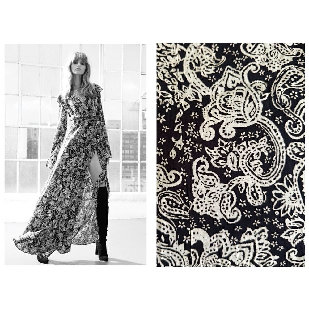Novella Royale Lenny Light My Fire Black and White Paisley Printed Long Sleeve M